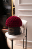 Burgundy roses, Fiorella by Prairies & Petals in a black suede hatbox