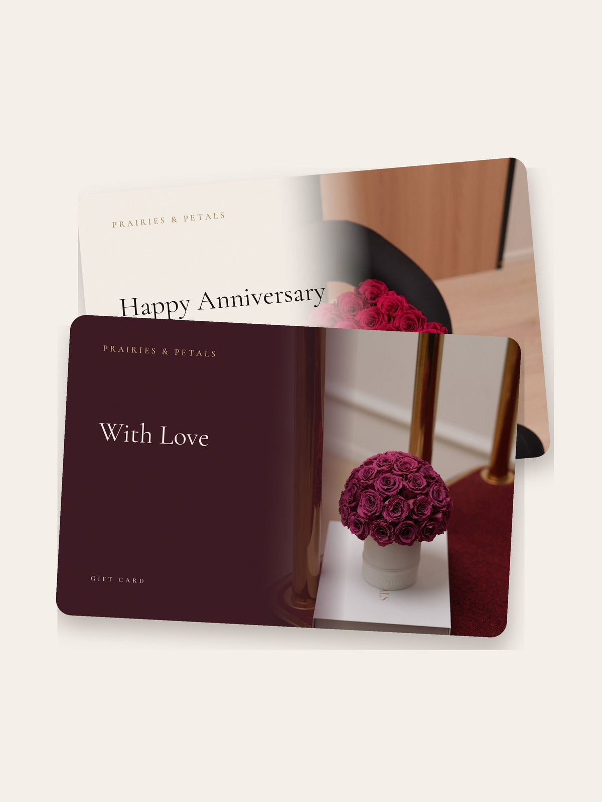 Prairies & Petals gift cards, With Love and Happy Anniversary designs