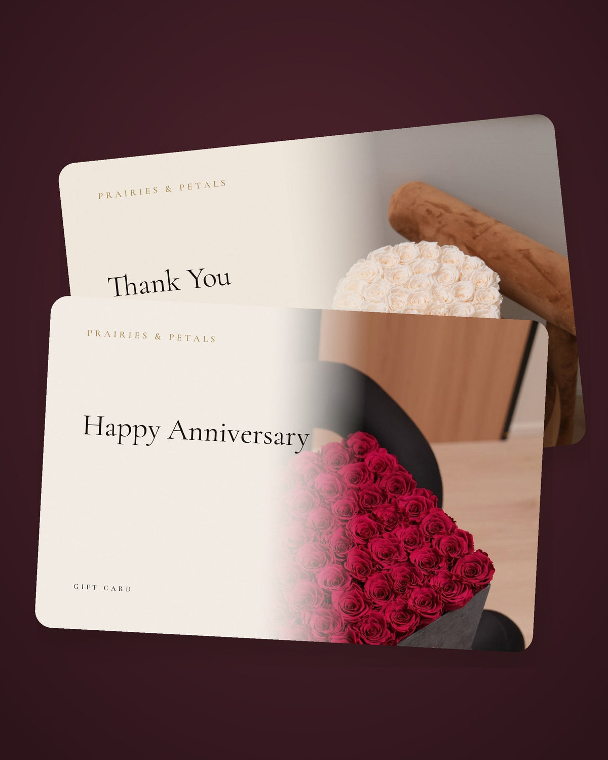 Prairies & Petals gift cards, Happy Anniversary and Thank You designs