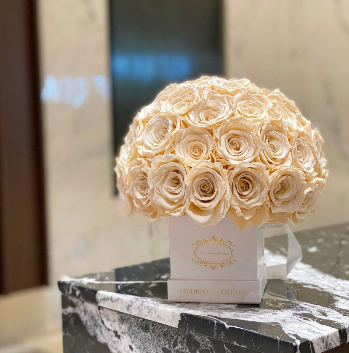 Ivory Roses in Gold Box